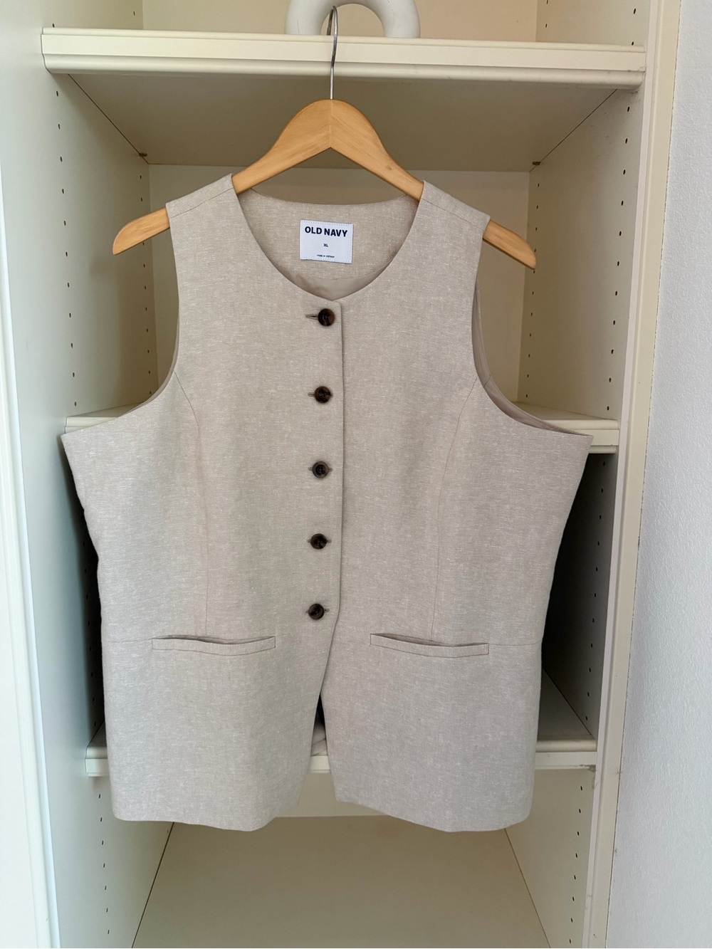 Old Navy Neutral Beige Button Vest - Picture 2 of 5